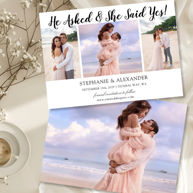 Convites Ele Perguntou Que Ela Disse Sim Foto Envolvida No  (He Asked She Said Yes Photo Engaged Announcement)