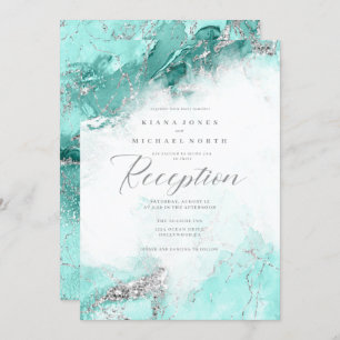 Convites Eleanor Rogers Marble Glitter Reception Teal ID644