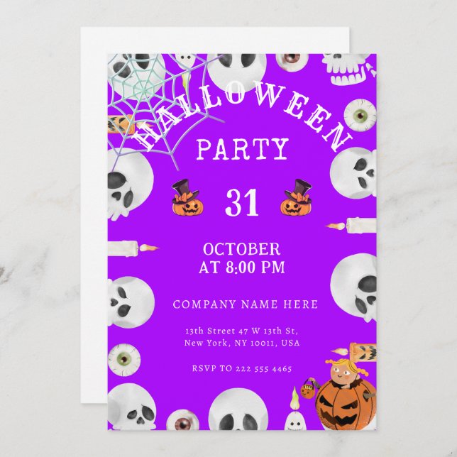 Convites Electric Purple Classic Halloween Office Party (Frente/Verso)