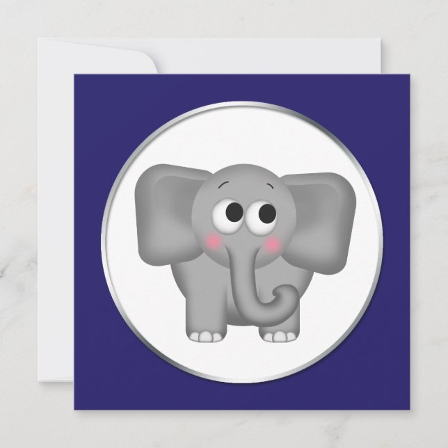 Convites Elefante Adorável - Chamadas de Chuveiro Azul (Frente)