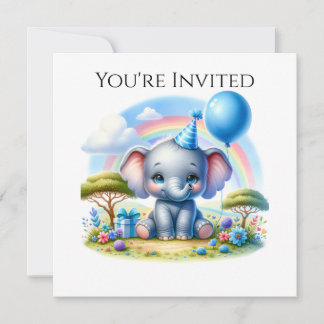 Convites Elefante Adorável de Aniversário no Chapéu do Part