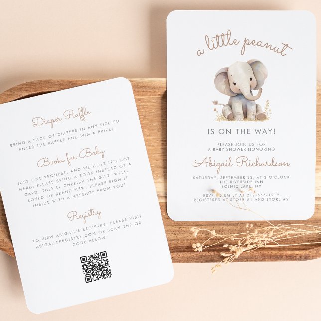 Convites Elefante Amendoimzinho Fofo Código QR Chá de Bebê (Criador carregado)
