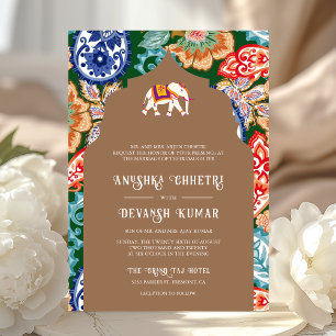 Convites Elefante Arte Popular Indiana Casamento Bege