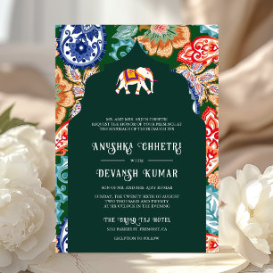 Convites Elefante Arte Popular Indiana Verde Esmeralda Casa