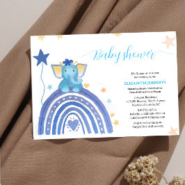 Convites elefante azul-bebê giro com chá de fraldas arco-ír