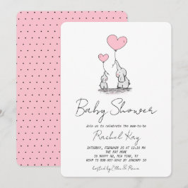 Convites Elefante Balão Rosa Chuvada de Bebê Menina Recém-N