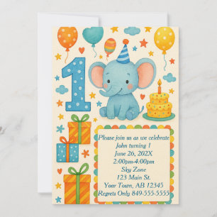 Convites Elefante, Balões, Bolo e Presentes do primeiro ani