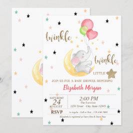 Convites Elefante, Balões, Twinkle Little Star Chá de Bebê