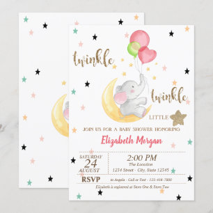 Convites Elefante, Balões, Twinkle Little Star Chá de Bebê
