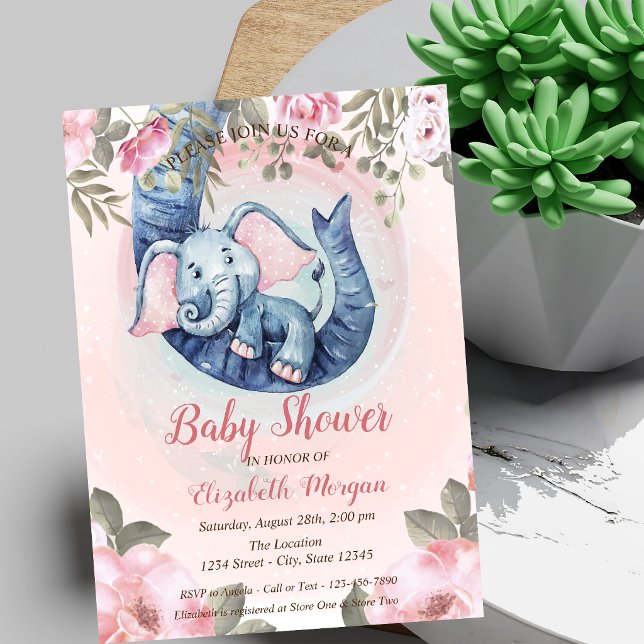 Convites Elefante Bebê Adorável Pontos Florais Chá de Bebê (Criador carregado)
