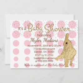 Convites Elefante-bebê branco-rosa Dourado chá de fraldas