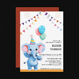 Convites Elefante Bebê Colorido com Chá de fraldas de Balõe