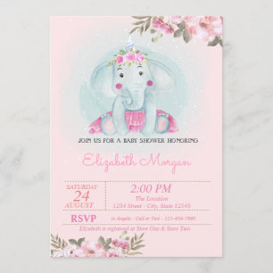 Convites Elefante Bebê, Coroa Floral Baby Shower