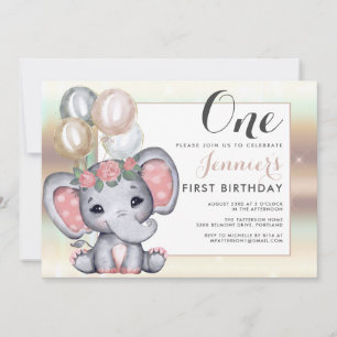 Convites Elefante Bebê Floral Fofo Com Balões