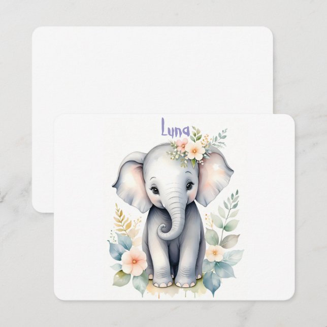 Convites Elefante Bebê Florido (Frente/Verso)