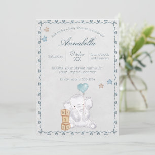 Convites Elefante Bebê Fofo e Balão Aquarela