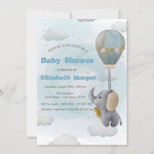 Convites Elefante Bebê, Nuvem, Estrelas Chuvada de Bebê