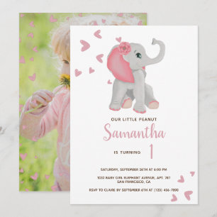 Convites Elefante Bebê Rosa Bege Água-forte Aniversário de 