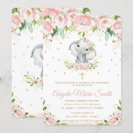 Convites Elefante Blush - Batismo Floral Rosa