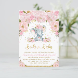 Convites Elefante Blush Pink Floral Livros para Bebê