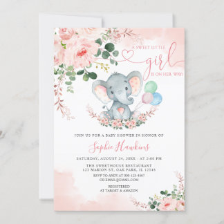 Convites Elefante Blush Pink Sweet Little Girl Chá de frald