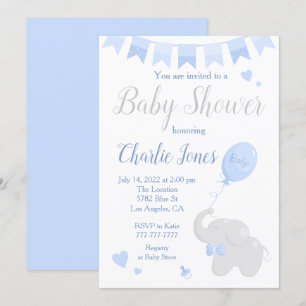 Convites Elefante Bonito com Chá de fraldas de Balões