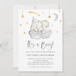 Convites Elefante Bonito Dormindo É uma Chá de fraldas Cinz