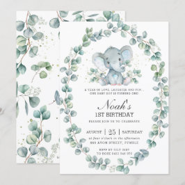 Convites Elefante Bonito Eucalyptus Greenere Birthday Boy