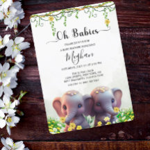 Elefante Bonito Gêmeos Chá de fraldas Verde Floral