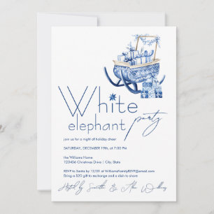 Convites Elefante Branco de Natal Azul Minimalista