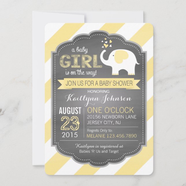 Convites Elefante branco e chá de fraldas da listra (Frente)