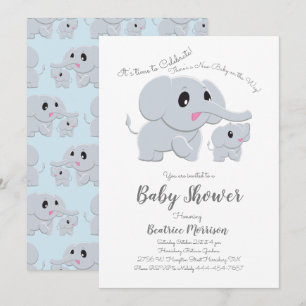 Convites Elefante Chá de fraldas Blue Boy