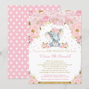 Convites Elefante - Chá de fraldas cor-de-rosa por Mail Gir