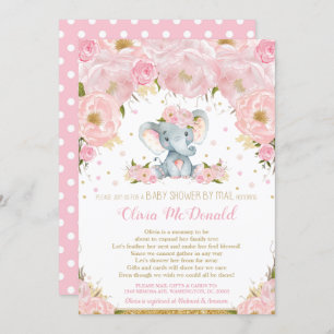 Convites Elefante - Chá de fraldas cor-de-rosa por Mail Gir