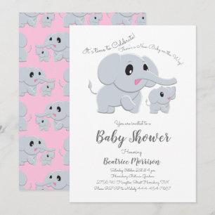 Convites Elefante - Chá de fraldas Rosa
