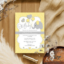 Convites Elefante Cinza Amarelo Oh Chá de Bebê