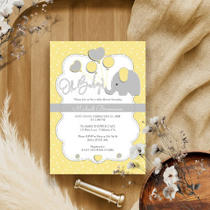Convites Elefante Cinza Amarelo Oh Chá de Bebê
