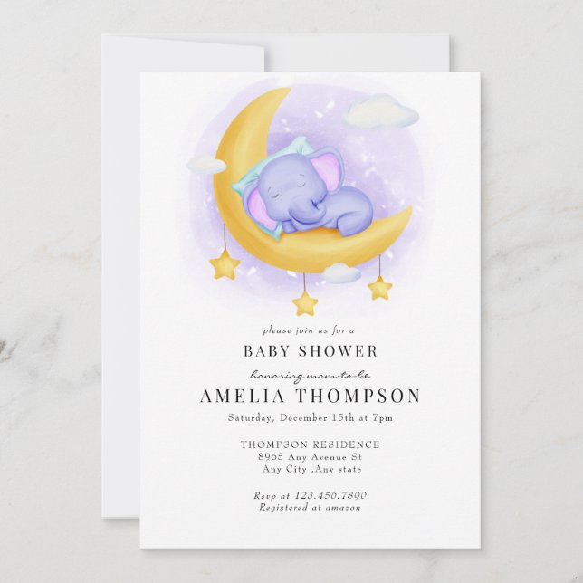 Convites Elefante Cute | Chá de fraldas de animais (Frente)