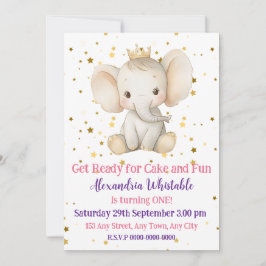 Convites Elefante da princesa personalizada do primeiro ani