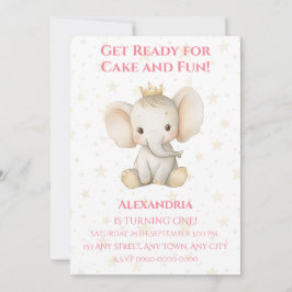 Convites Elefante da princesa personalizada do primeiro ani
