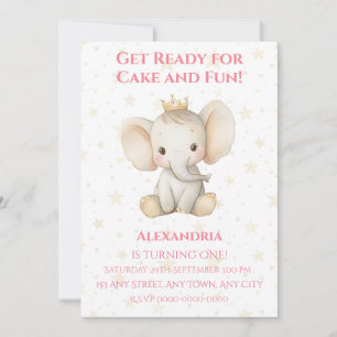 Convites Elefante da princesa personalizada do primeiro ani