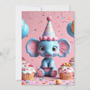 Convites Elefante de aniversário com bolo e balões