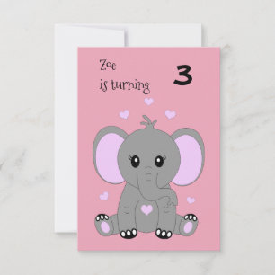 Convites Elefante de bebê bonito a rosa, aniversário de men