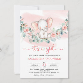 Convites Elefante de bebê bonito, eucalipto, era uma menina
