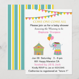 Convites Elefante de circo com Chá de fraldas de barrar