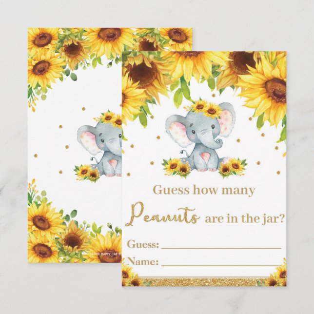 Convites Elefante De Girassol Adivinha Quantos Amendoins (Frente/Verso)
