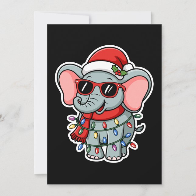 Convites Elefante de Natal com Óculos de Sol e Chapéu do Pa (Frente)