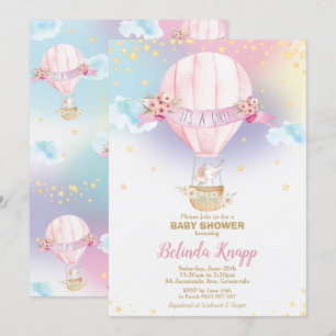 Convites Elefante do chá do bebé do balão de ar quente d