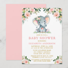 Convites Elefante Dourado Floral Cor-de-Água Rosa