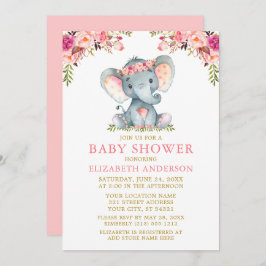 Convites Elefante Dourado Floral Cor-de-Água Rosa